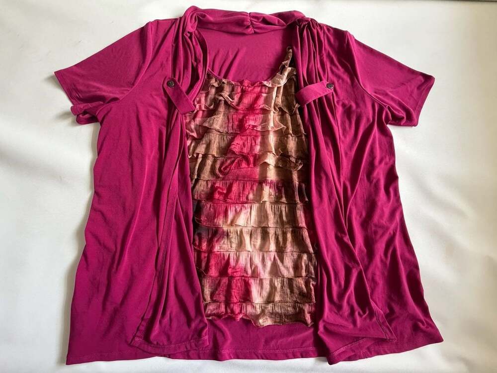 Elementz Woman Magenta Short Sleeve Top Ruffle Layered Top Size 3X